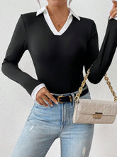 Contrast Color Block Polo Collar Short Sleeve Bodysuit, Slim Fit & Flattering